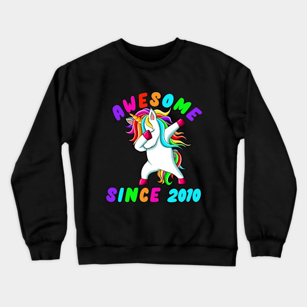 Awesome Since 2010- Dabbing Unicorn -11th Birthday Gift Girls Crewneck Sweatshirt by Abddox-99